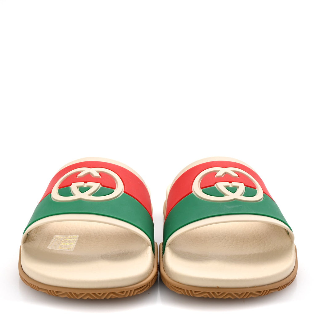 Rubber Web Womens Interlocking G Slide Sandals 37 Mystic White Green Red