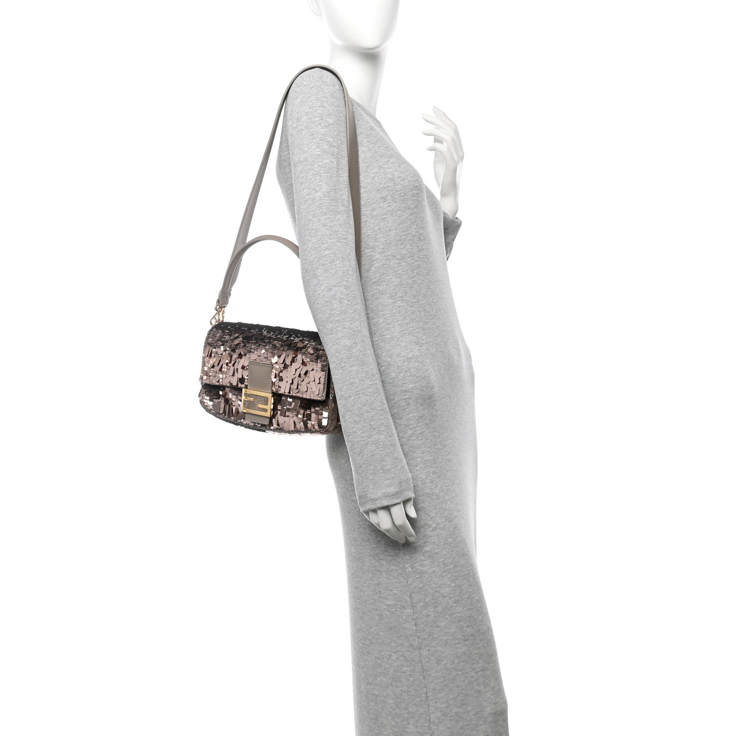 Sequin Paillettes Vitello Grace Sex and the City Baguette Tortora
