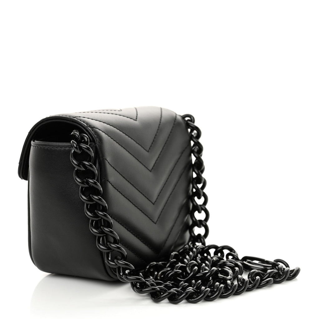 Calfskin Matelasse Monochrome GG Marmont Chain Mini Belt Bag Black