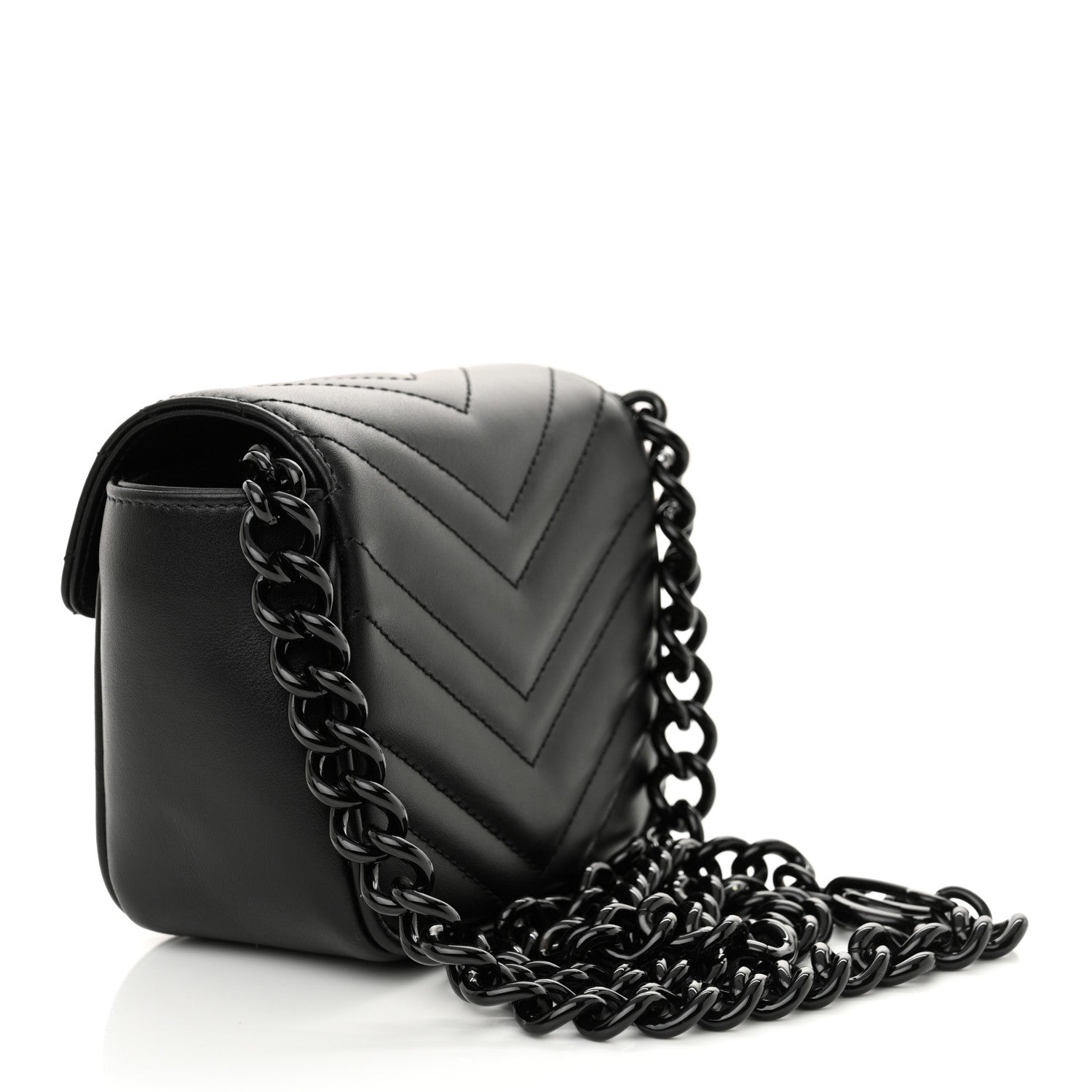 Calfskin Matelasse Monochrome GG Marmont Chain Mini Belt Bag Black