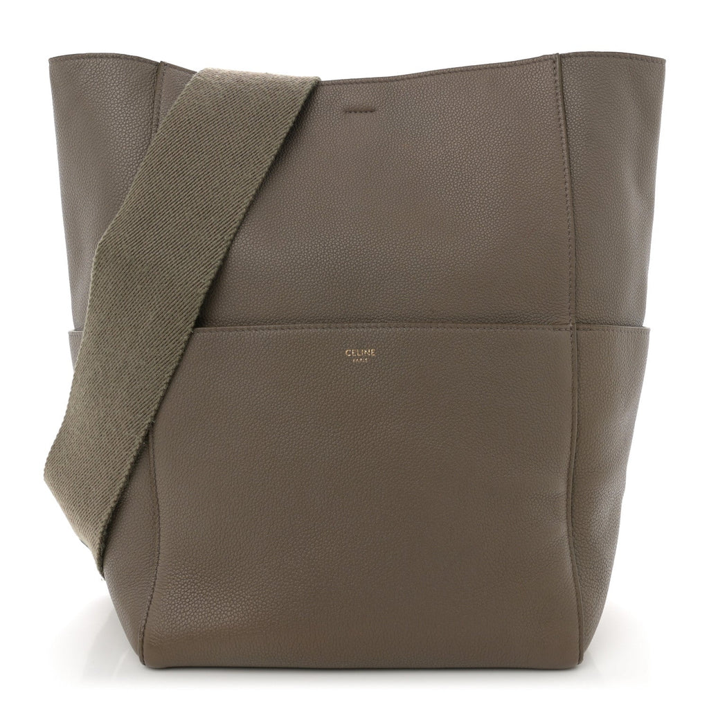Soft Grained Calfskin Sangle Bucket Bag Taupe