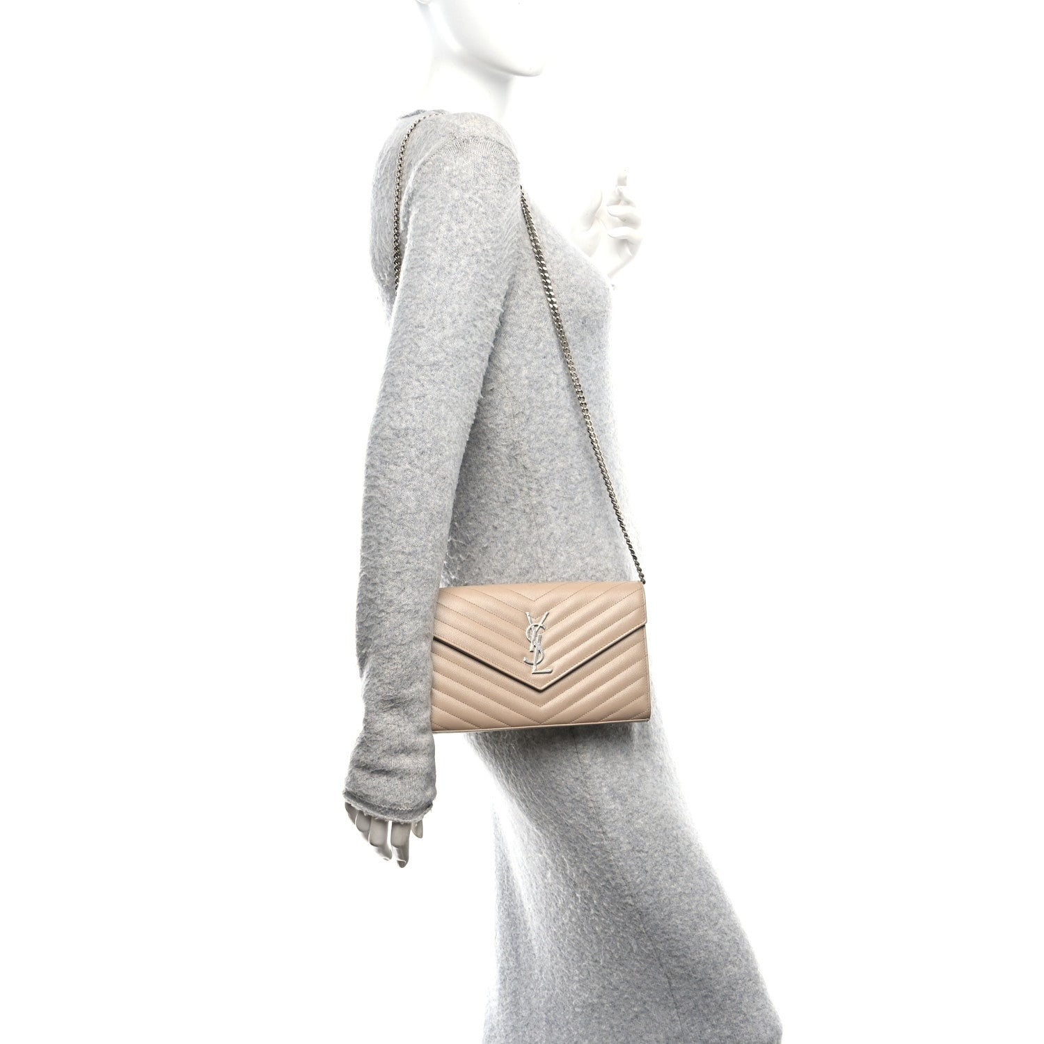 Grain De Poudre Matelasse Chevron Monogram Chain Wallet Dark Beige