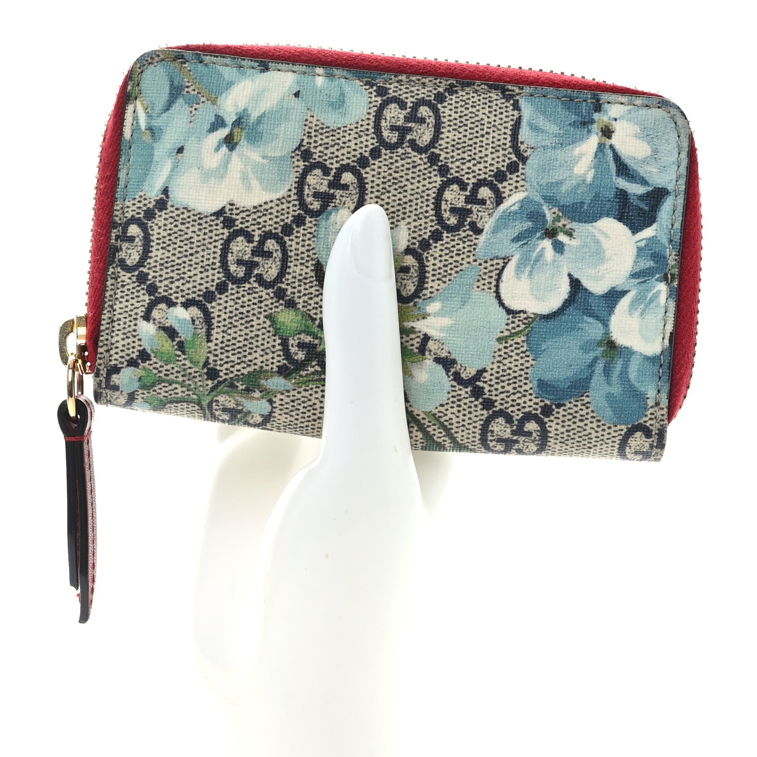 GG Supreme Monogram Blooms Zip Around  Case Wallet Beige Blue Navy Hibiscus Red
