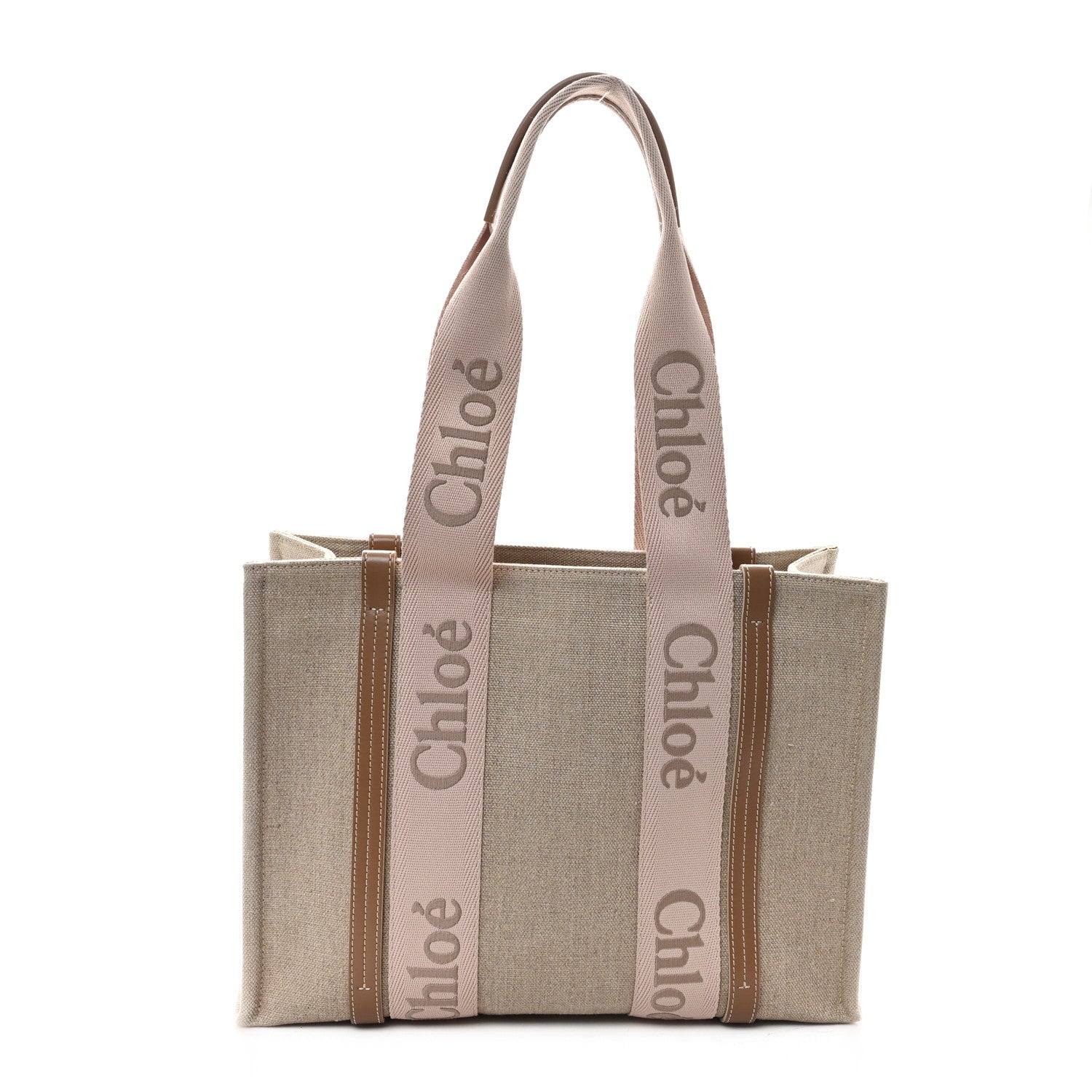 Linen Calfskin Medium Woody Ribbon Tote Blushy Beige