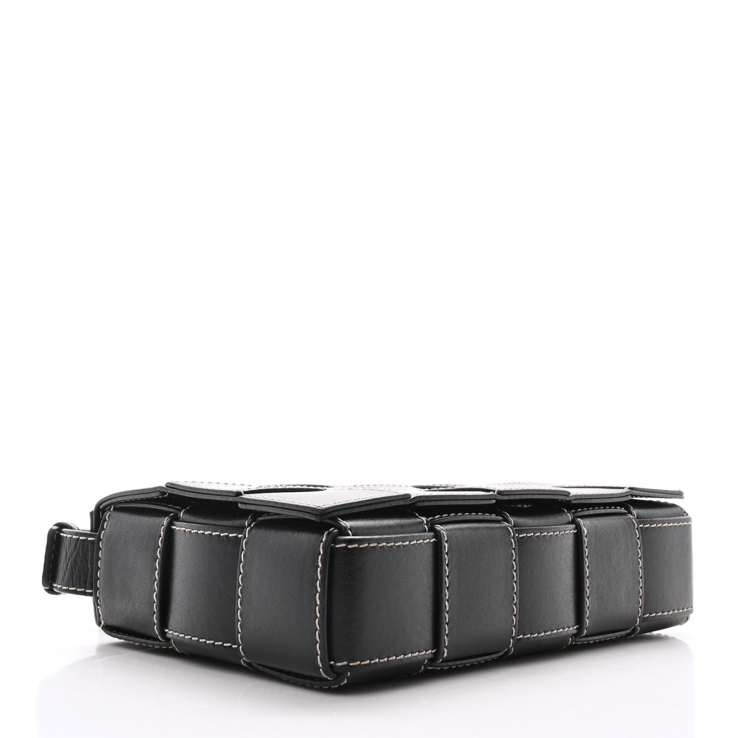 Calfskin Maxi Intrecciato Edge Stitch Cassette Crossbody Bag Black