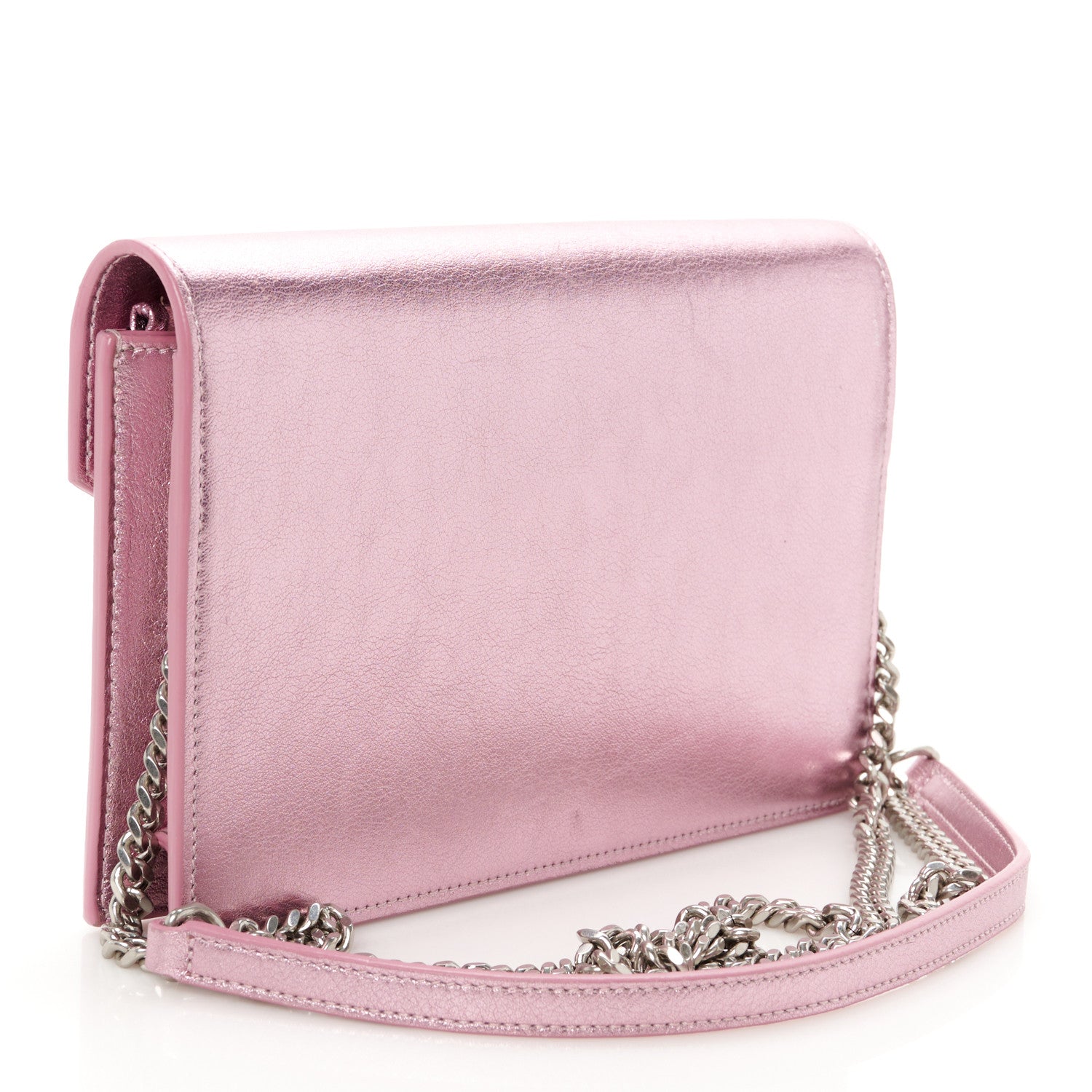 Metallic Calfskin Monogram Envelope Chain Wallet New Azalea