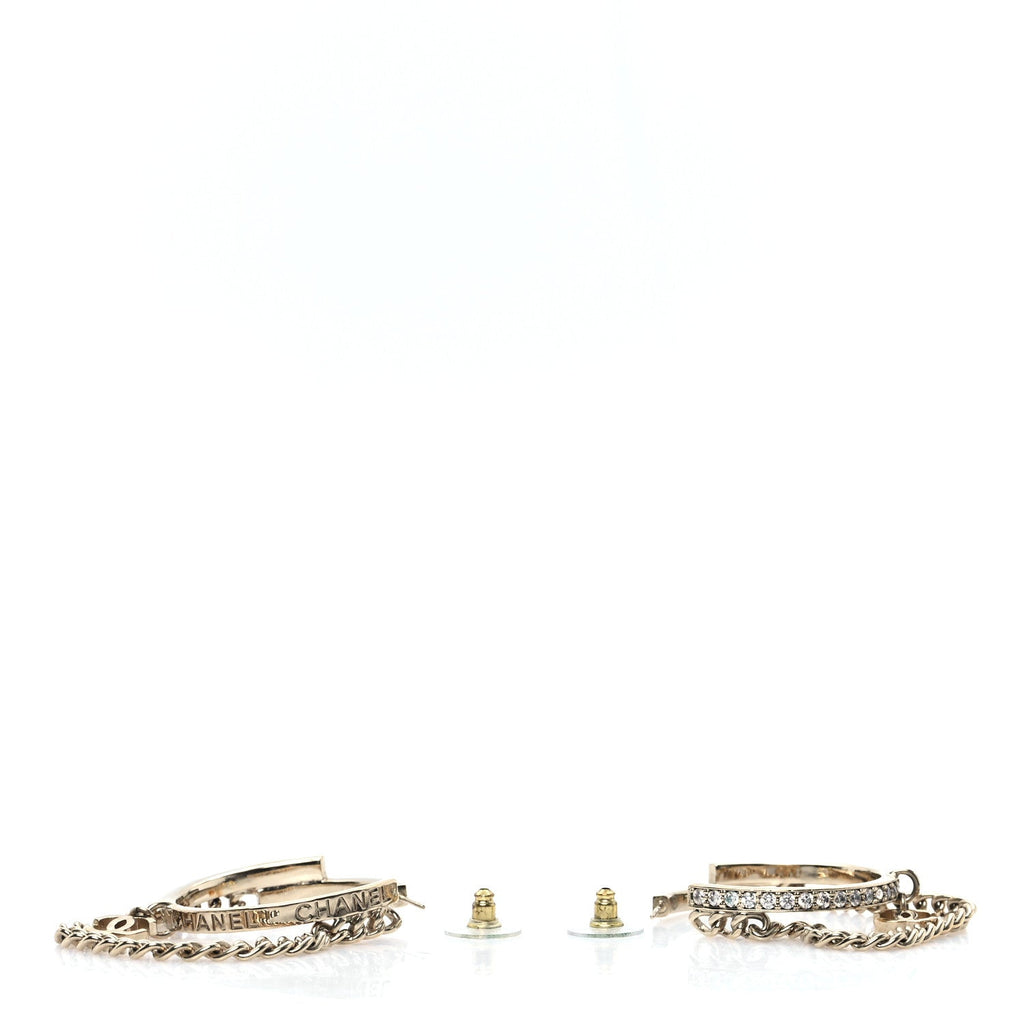 Metal Crystal Chain CC Hoop Earrings Gold