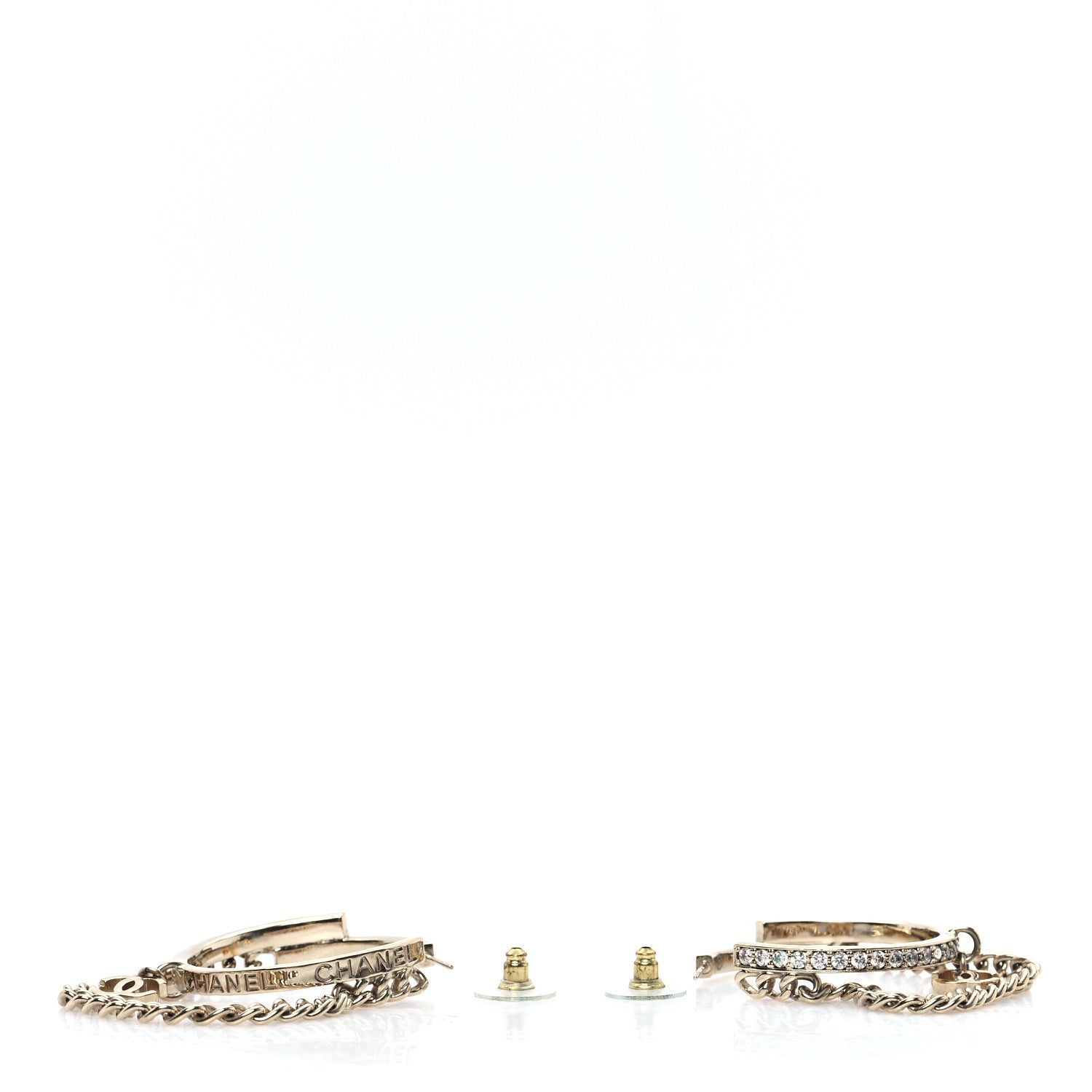 Metal Crystal Chain CC Hoop Earrings Gold