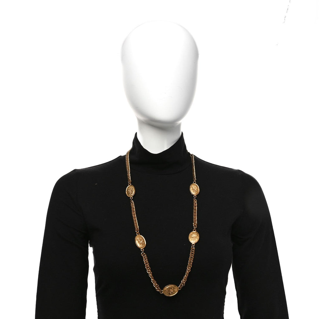 Metal Regal Crown CC Medallion Necklace Aged Gold