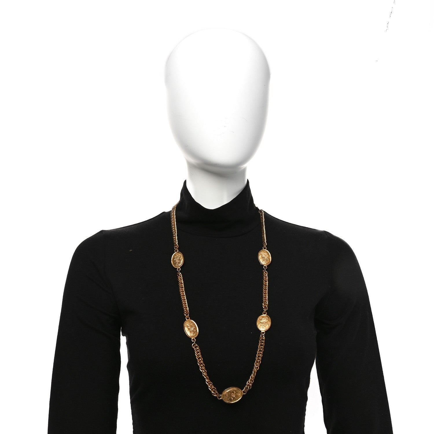 Metal Regal Crown CC Medallion Necklace Aged Gold