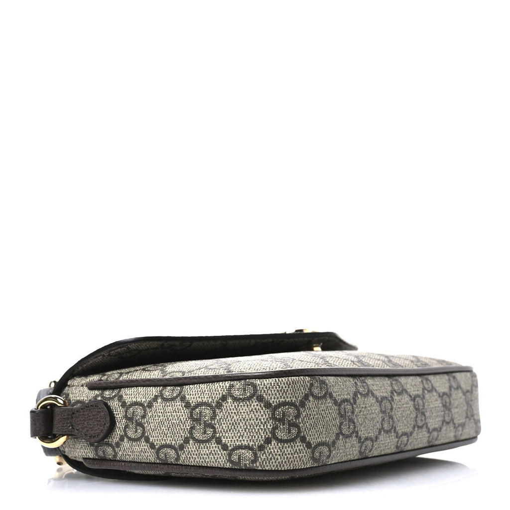 GG Supreme Monogram Textured Dollar Calfskin Web Mini Ophidia Envelope Shoulder Bag Beige Ebony New Acero