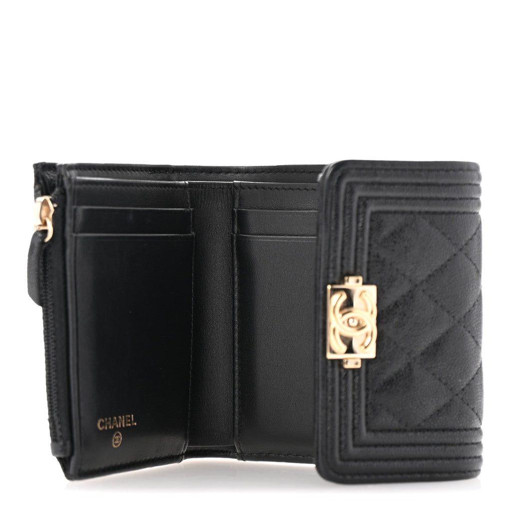 Caviar Quilted Compact Boy Wallet Black