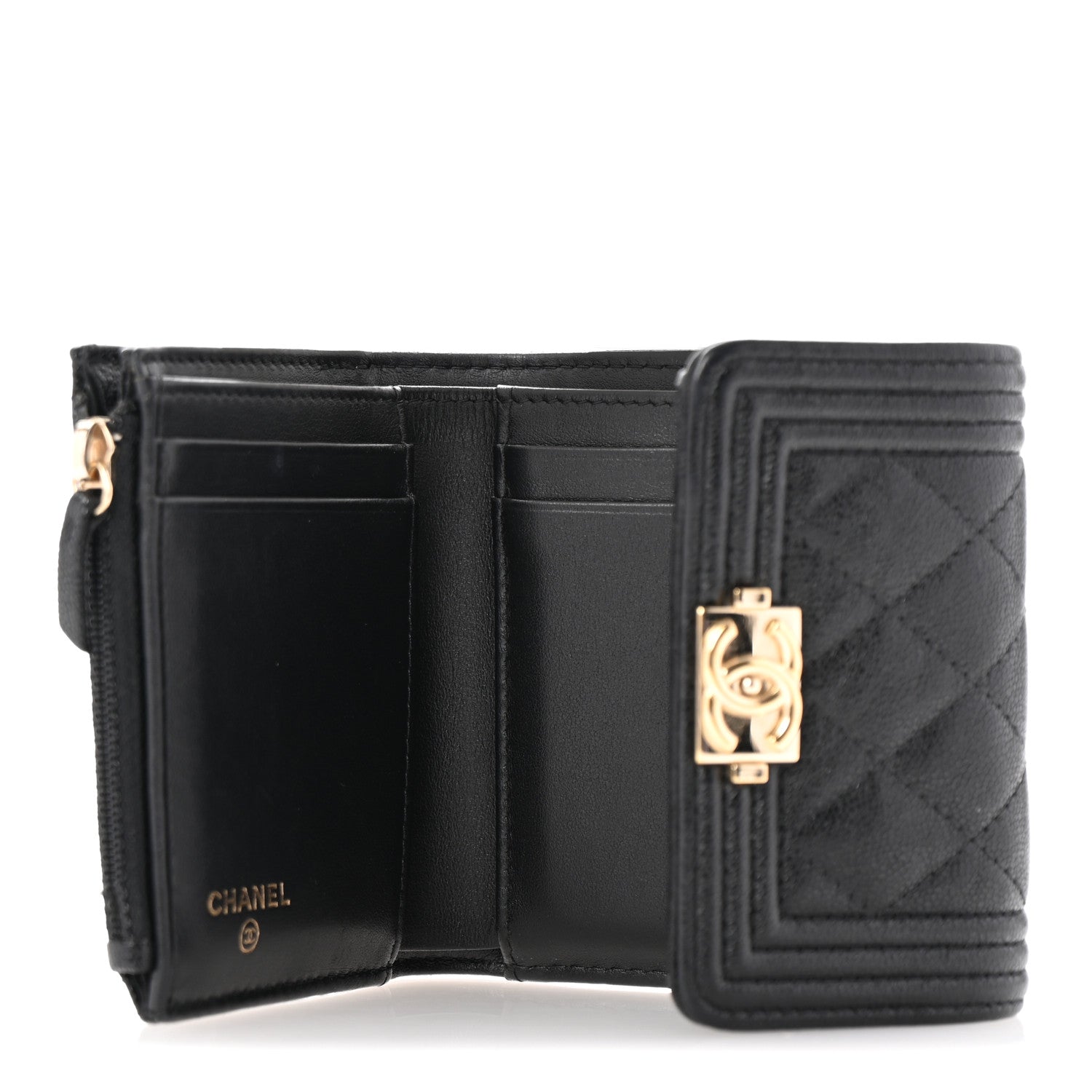 Caviar Quilted Compact Boy Wallet Black