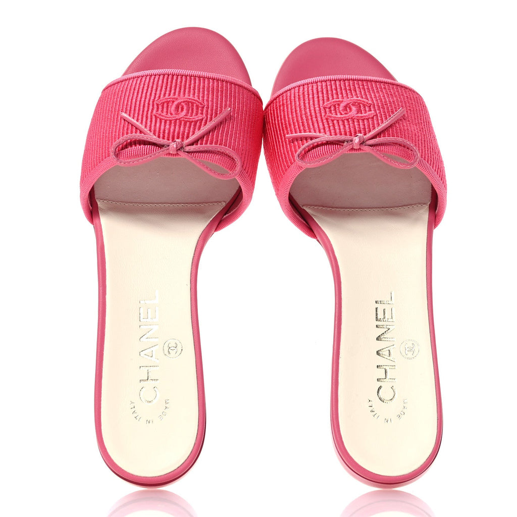 Fabric Embroidered CC Bow Mules 36 Dark Pink