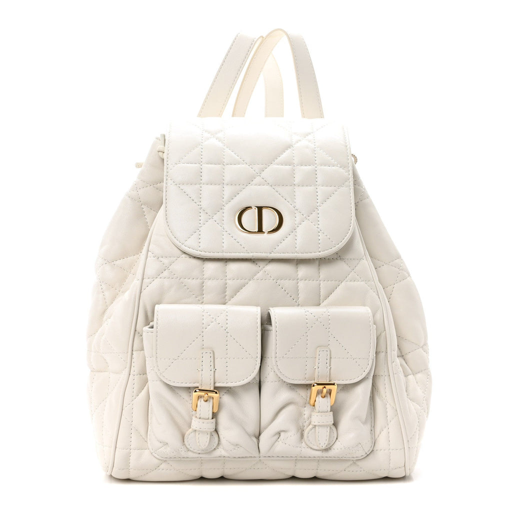 Lambskin Macrocannage Medium Caro Backpack White