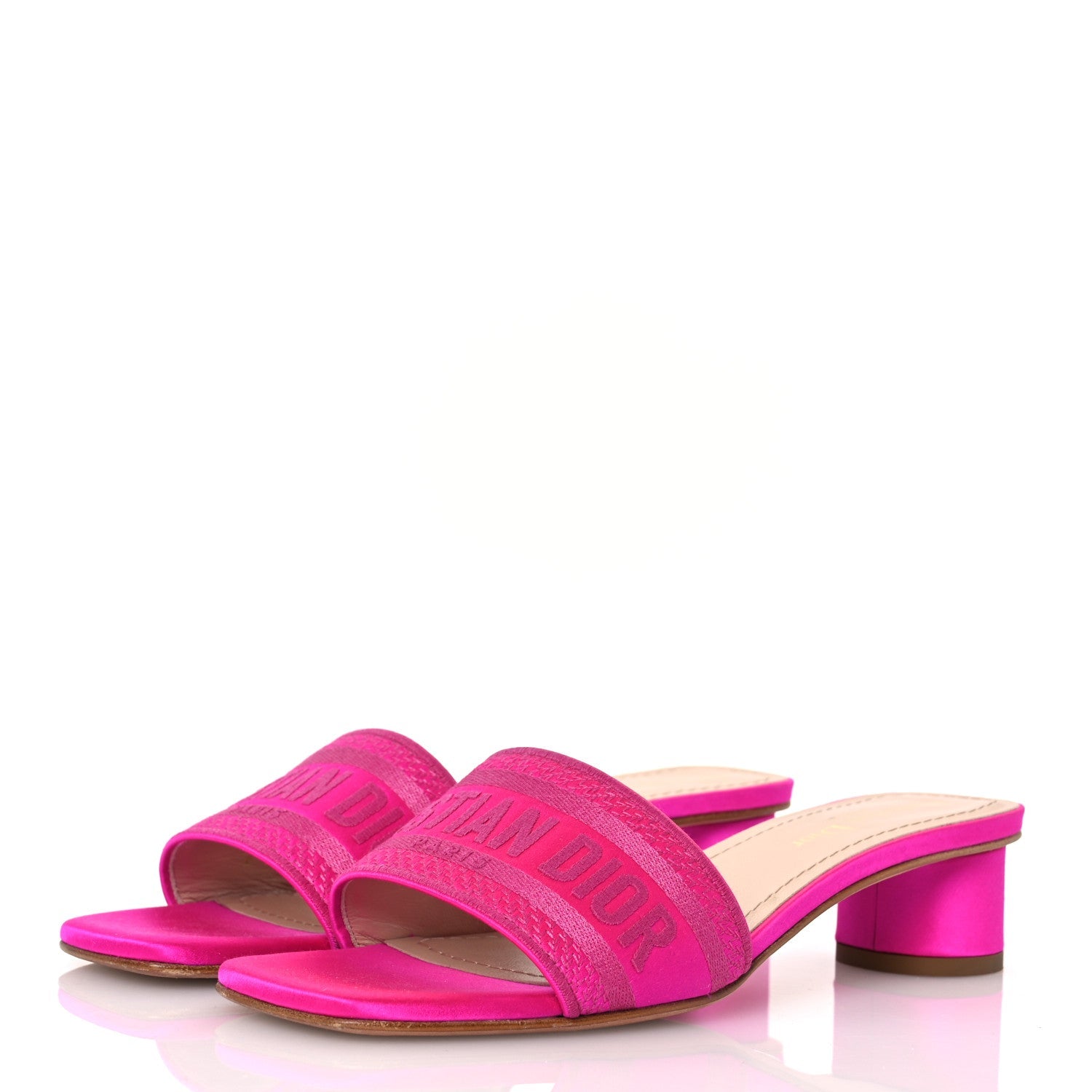 Satin Dioriviera Embroidered Dway 35mm Slide Sandals 37.5 Rani Pink