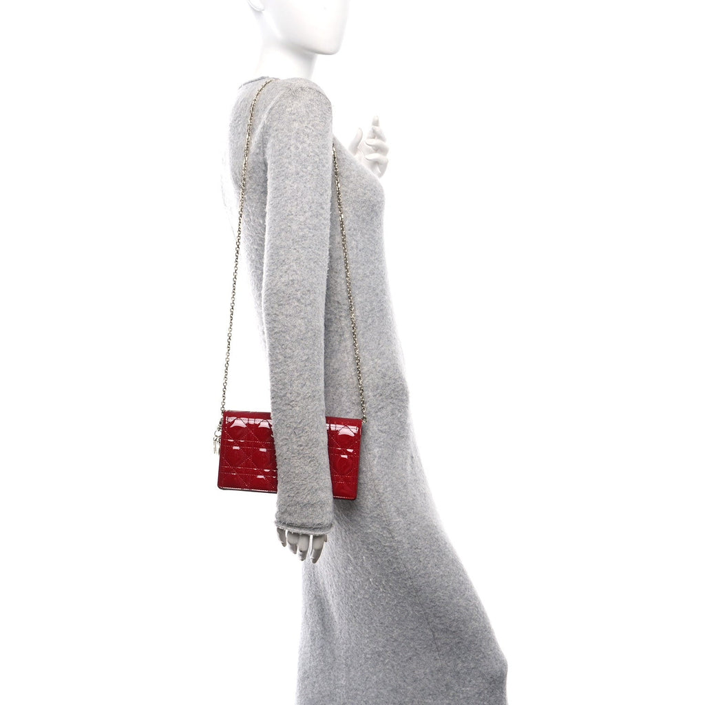 Patent Cannage Lady Dior Chain Wallet Rouge Ceris