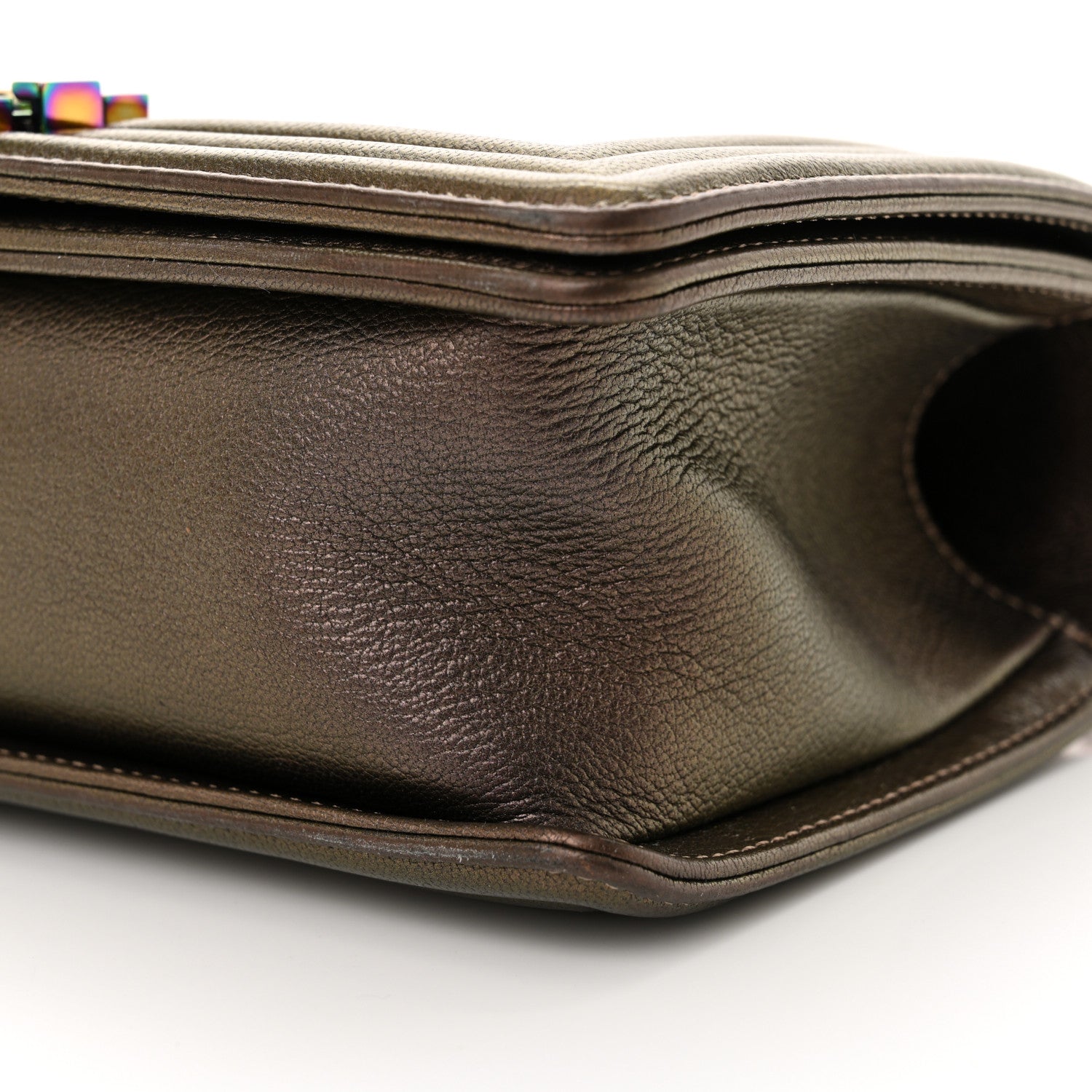 Iridescent Goatskin Quilted Medium Boy Flap Dark Gold