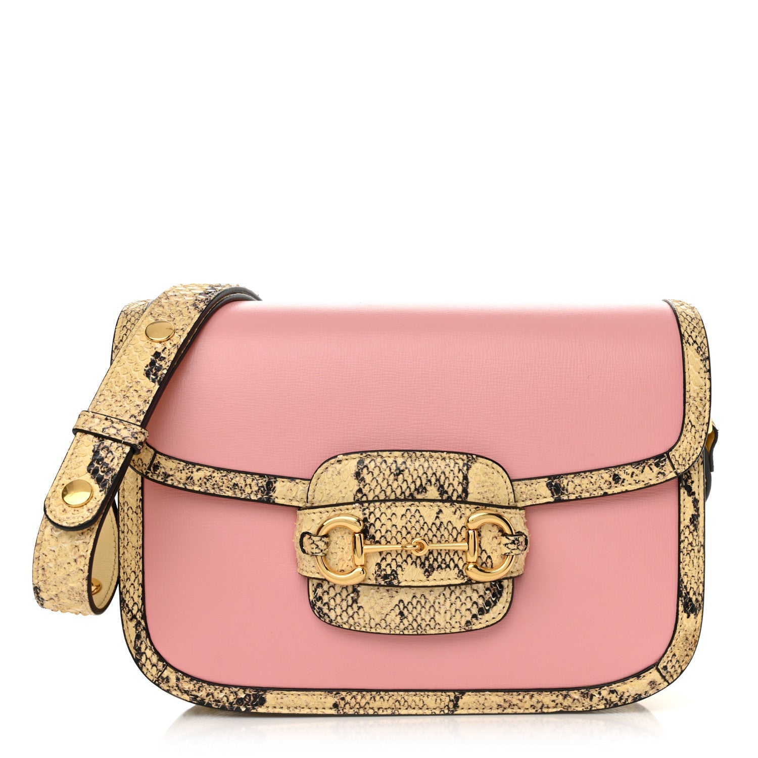 Azalea Calfskin Snakeskin Horsebit 1955 Shoulder Bag Wild Rose Beige