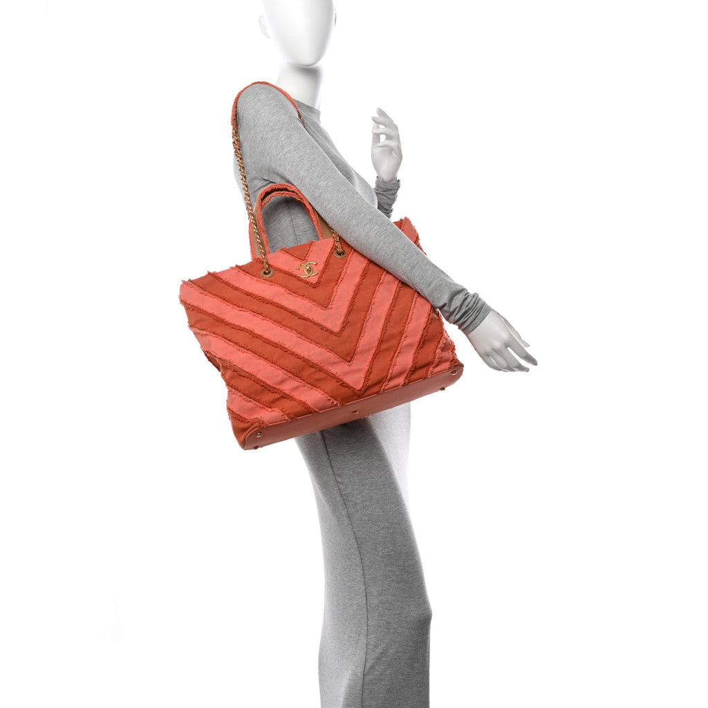 Canvas Chevron Cuba Patchwork Shopper Tote Orange