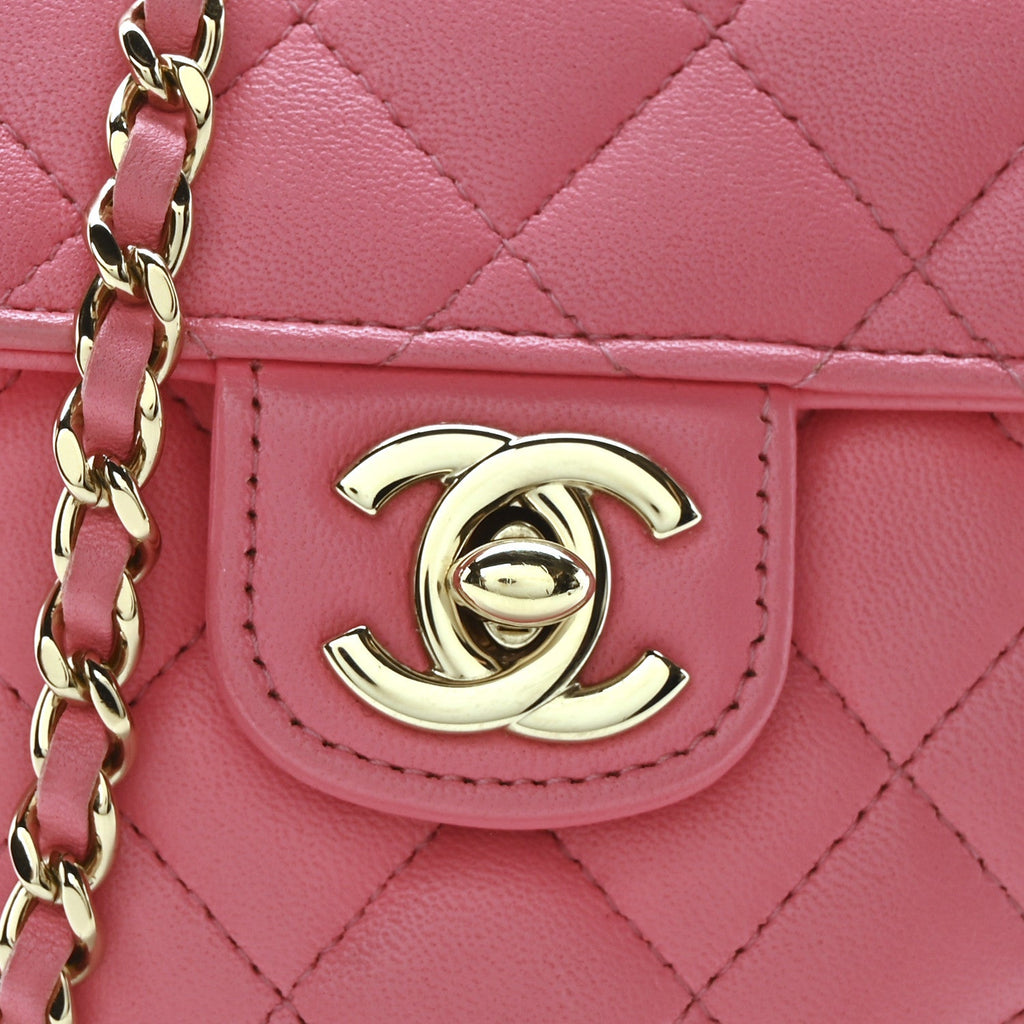 Lambskin Quilted CC In Love Heart Clutch With Chain Pink