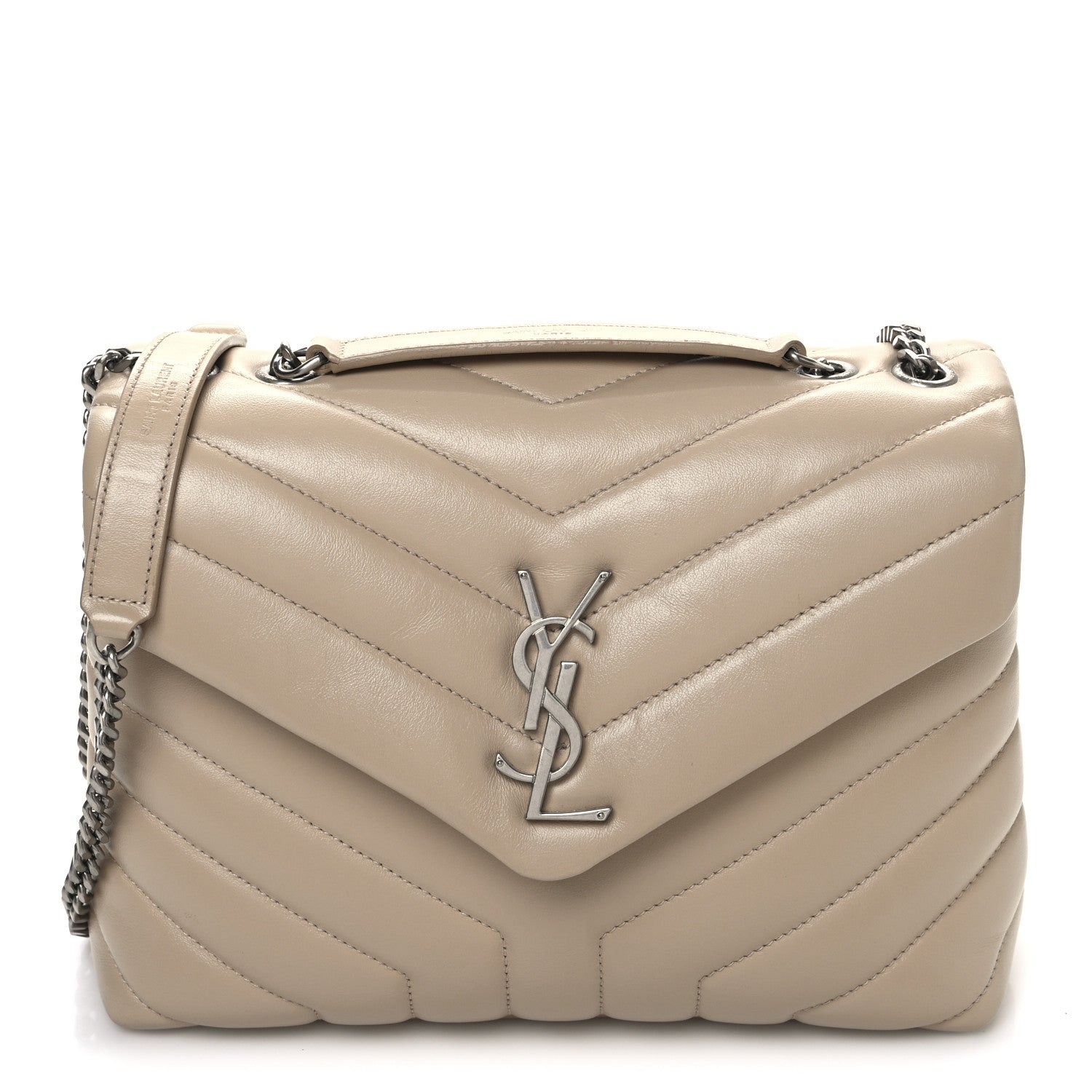 Calfskin Y Quilted Monogram Small Loulou Chain Satchel Nude Powder