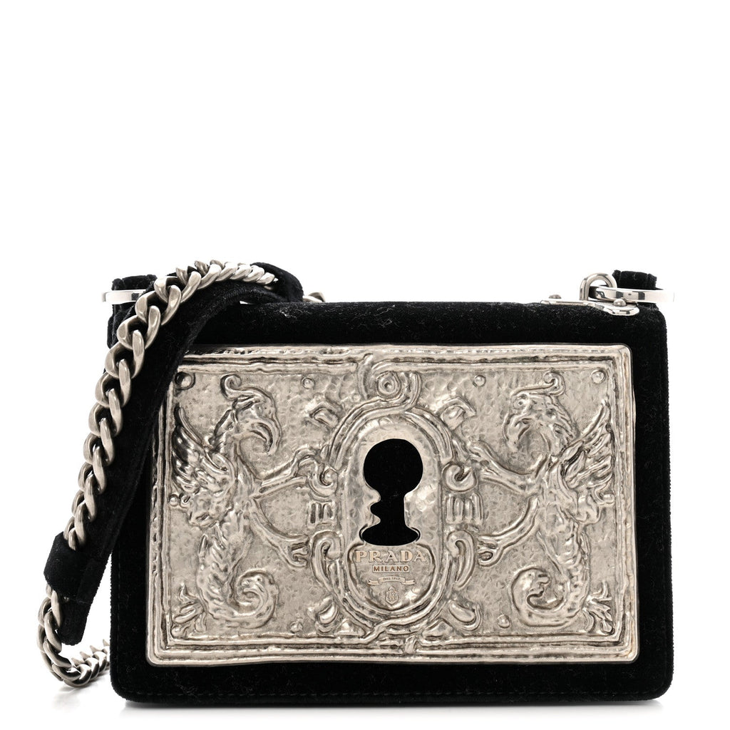 Velluto Cahier Lock Trunk Crossbody Bag Black
