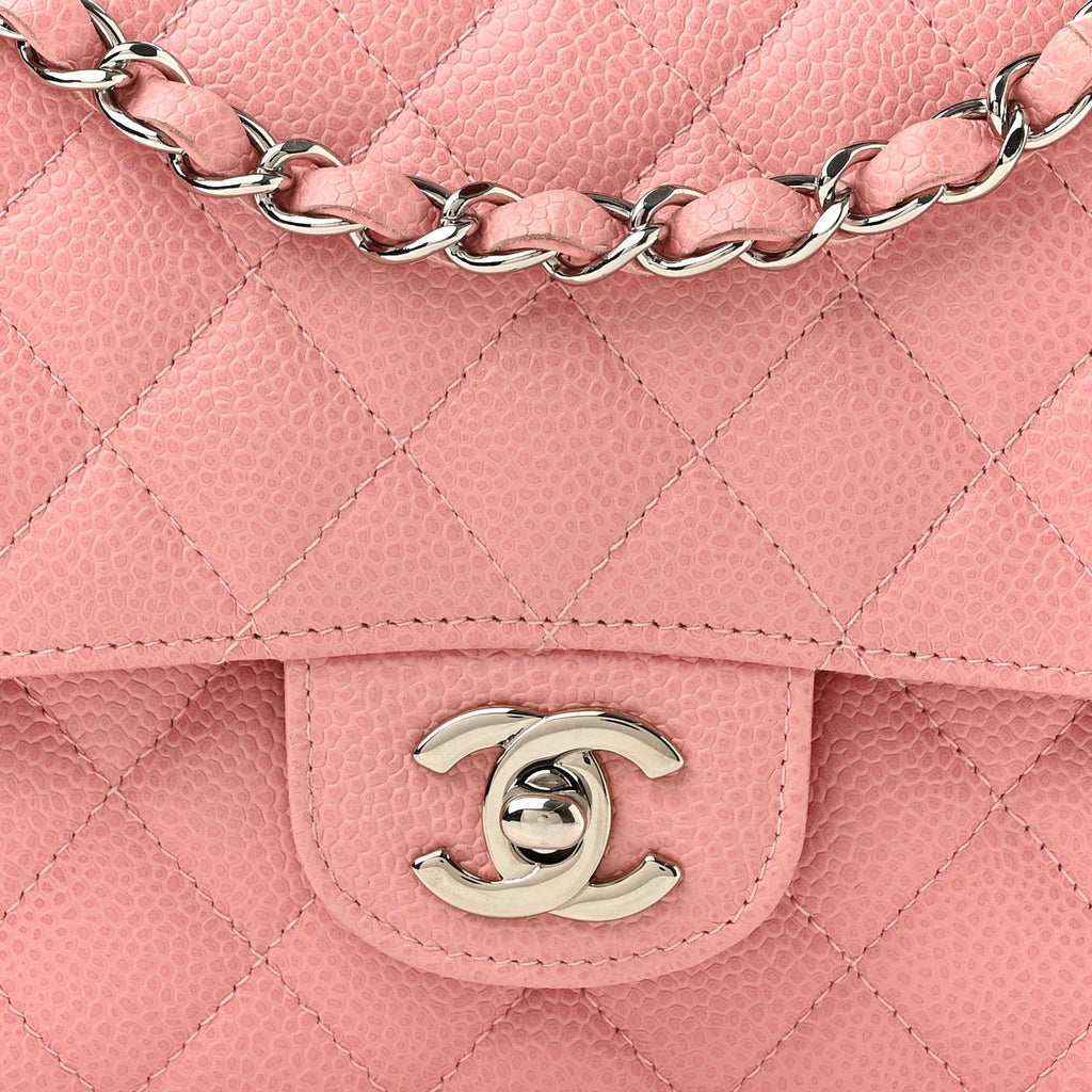 Caviar Quilted Medium Double Flap Light Pink
