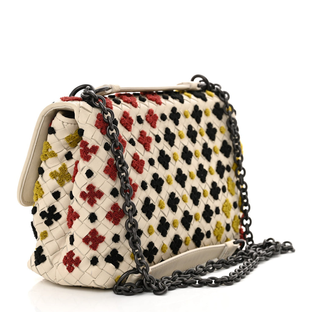 Nappa Intrecciato Embroidered Mosaic Olimpia Shoulder Bag White Multicolor