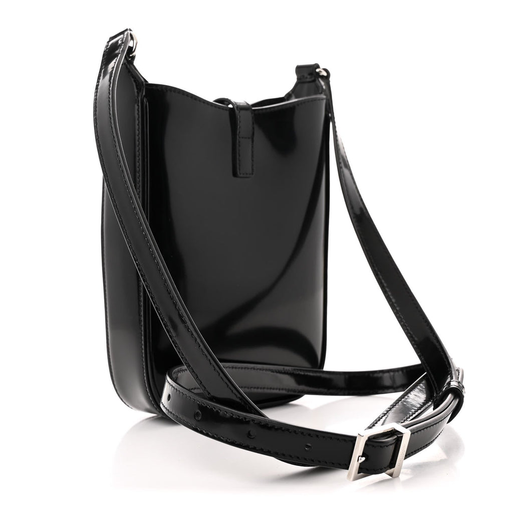 Patent Calfskin Mini Le 5 A 7 Vertical Hobo Black