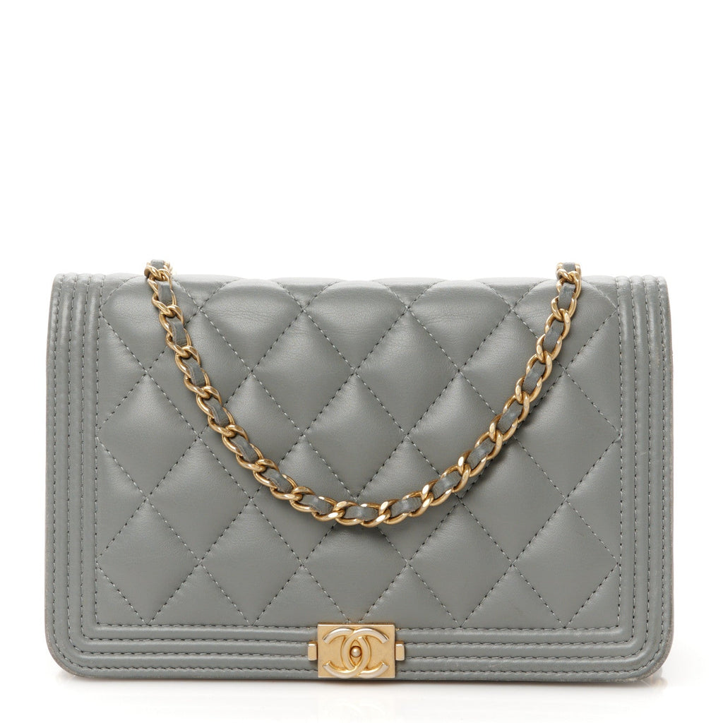 Lambskin Quilted Boy Wallet On Chain WOC Grey