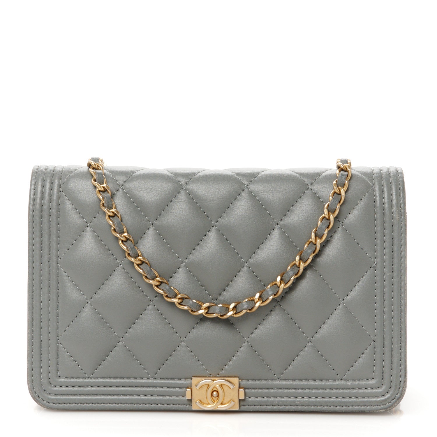 Lambskin Quilted Boy Wallet On Chain WOC Grey