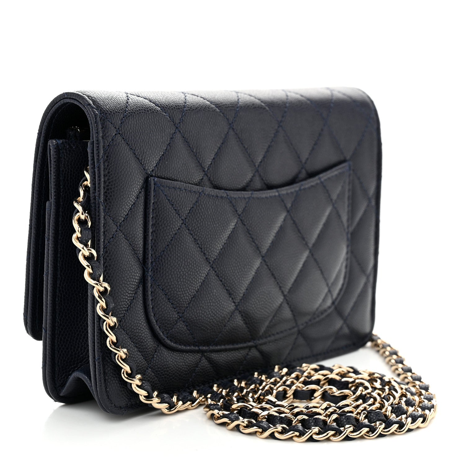 Caviar Quilted Hammered CC Wallet on Chain WOC Navy Blue