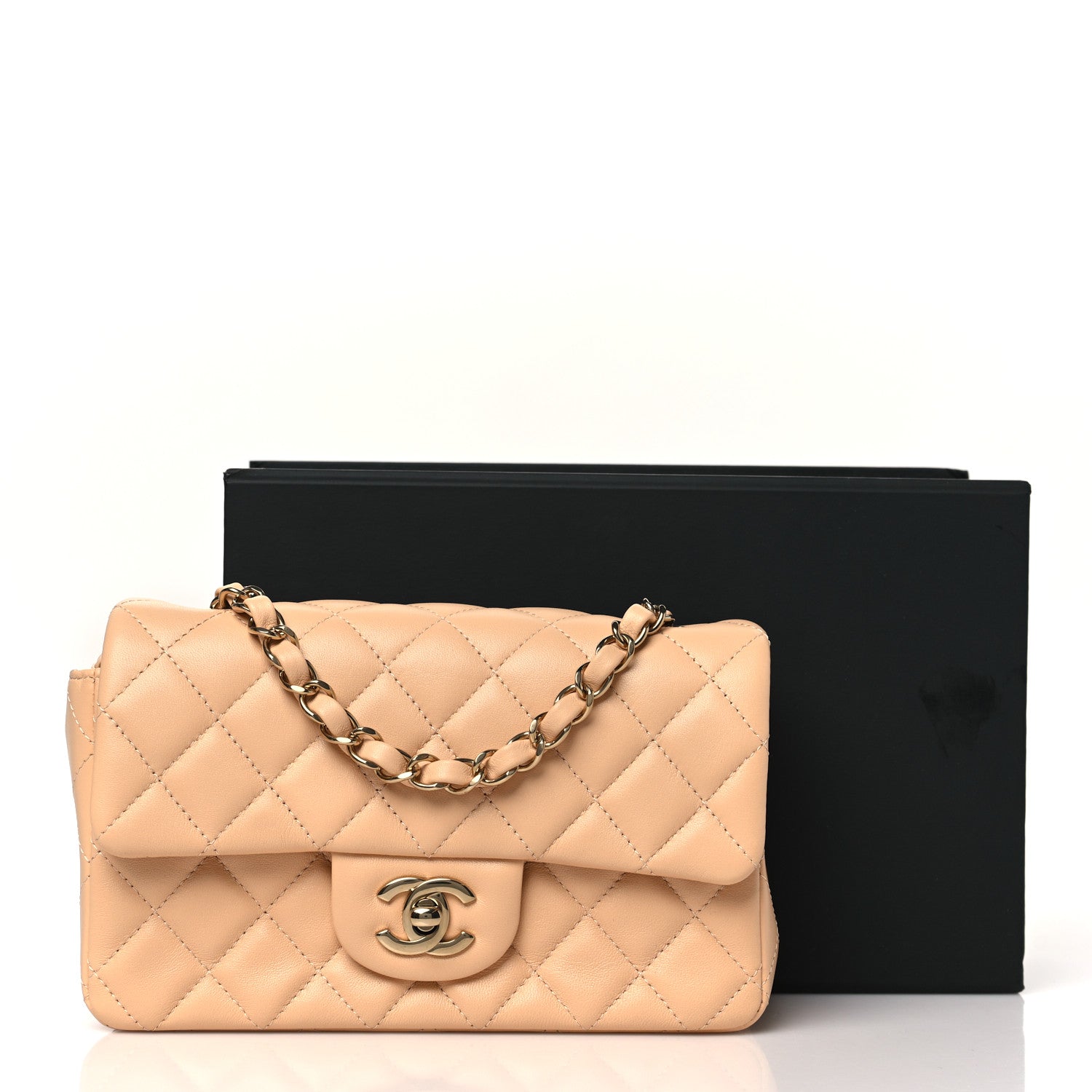 Lambskin Quilted Mini Rectangular Flap Beige