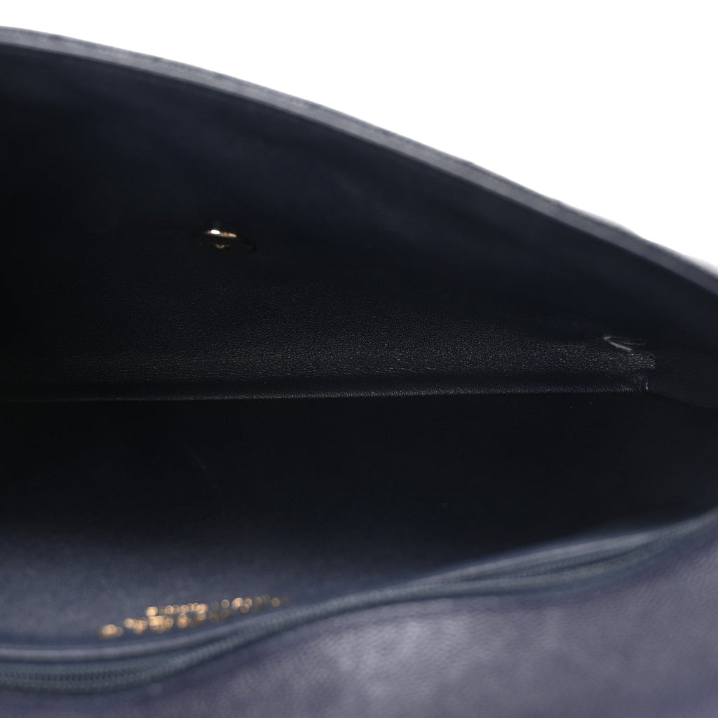 Caviar Quilted Flap Clutch Navy