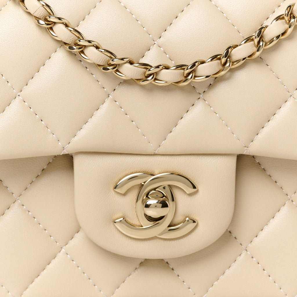 Lambskin Quilted Mini Top Handle Rectangular Flap Beige