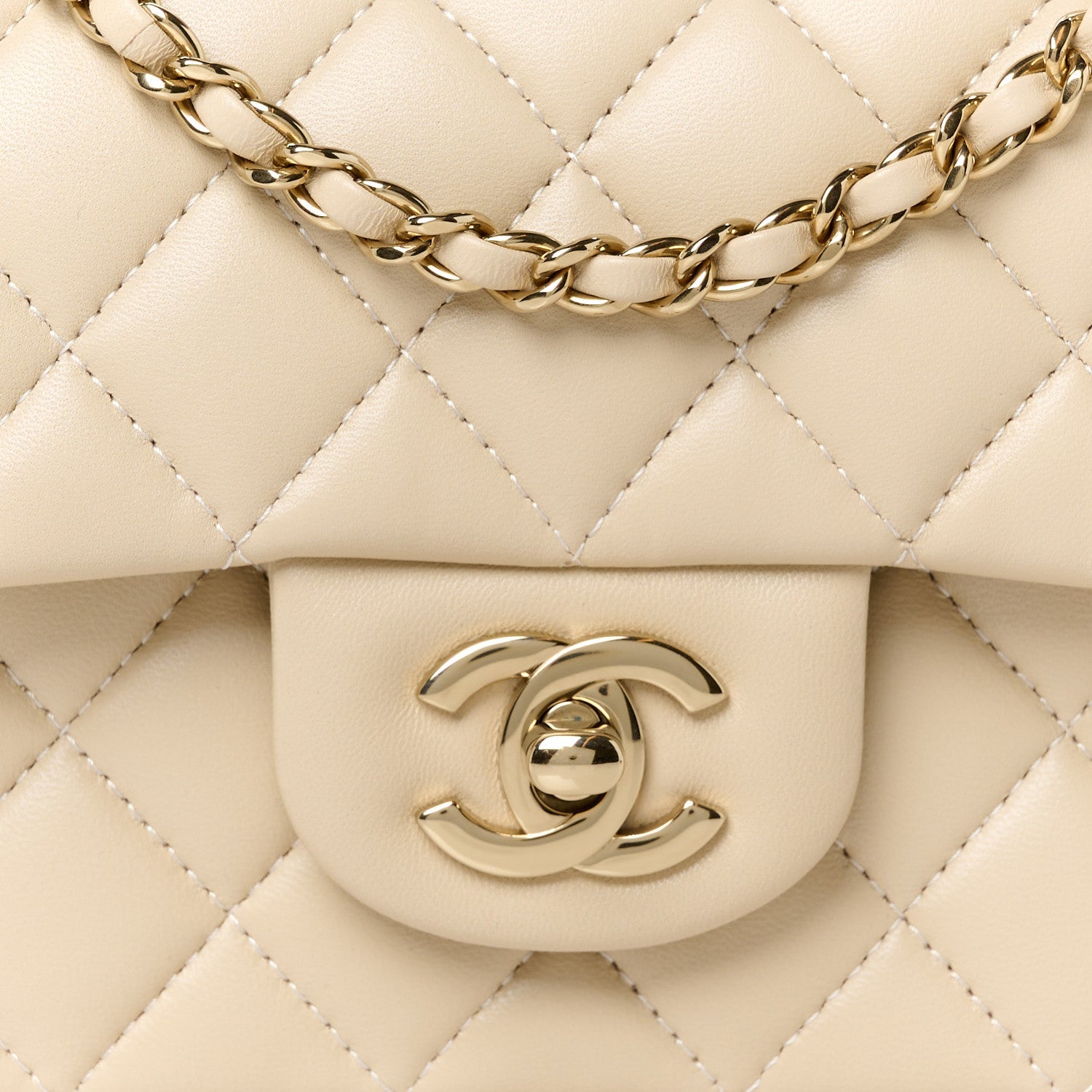 Lambskin Quilted Mini Top Handle Rectangular Flap Beige
