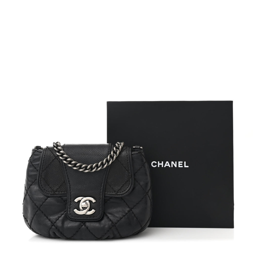 Caviar Aged Calfskin Mini Bubble Graphic Messenger Bag Black