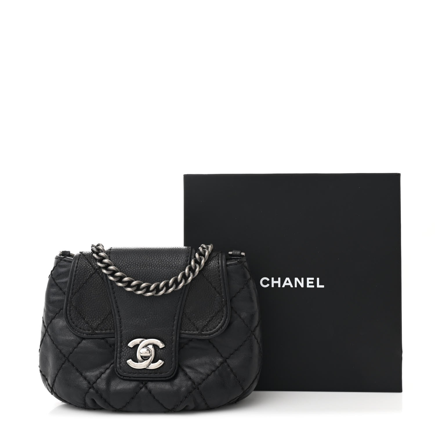 Caviar Aged Calfskin Mini Bubble Graphic Messenger Bag Black