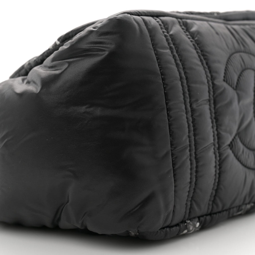 Nylon Quilted Tweed Stitch Bubble Accordion Flap Black