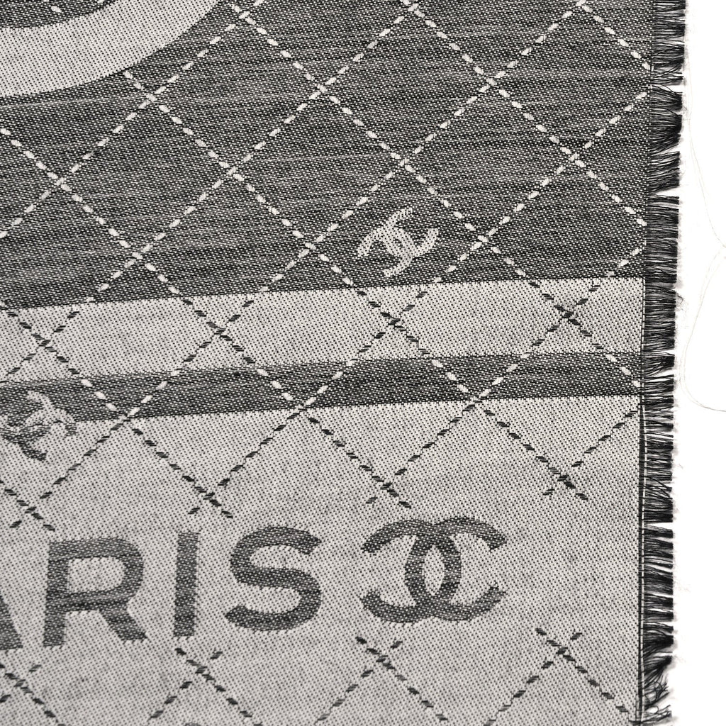 Cashmere Silk Quilted CC Logo Scarf Black
