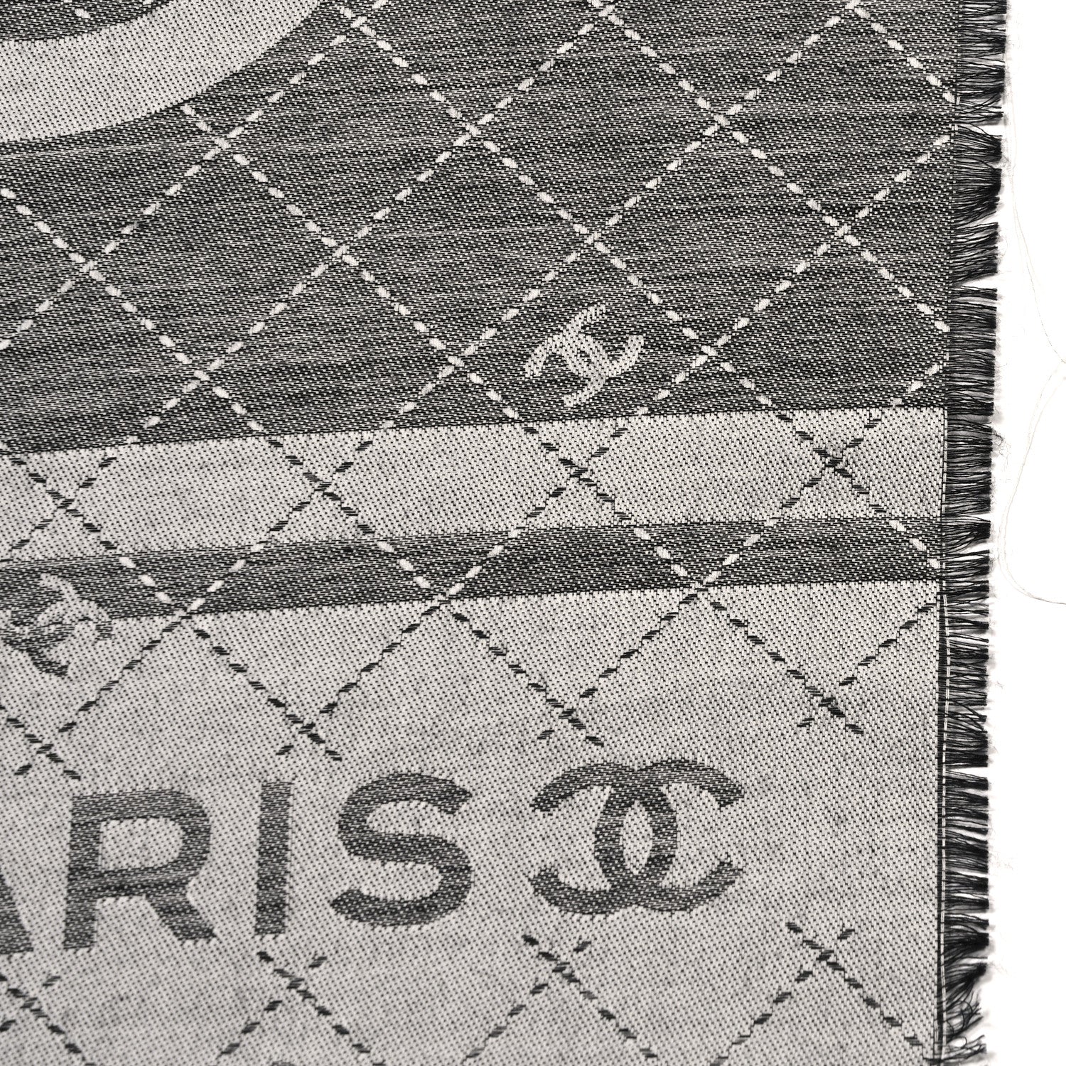 Cashmere Silk Quilted CC Logo Scarf Black