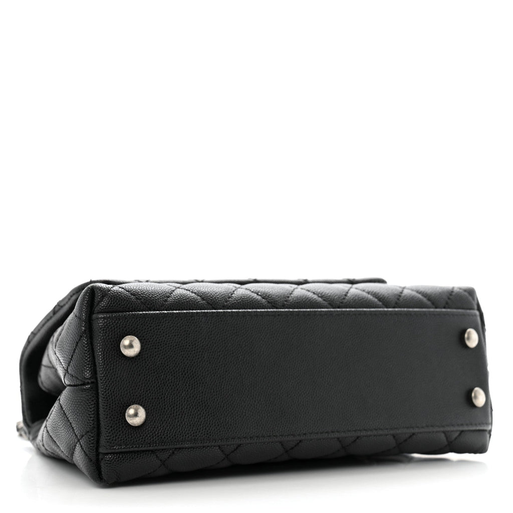 Caviar Lizard Embossed Quilted Mini Coco Handle Flap Black