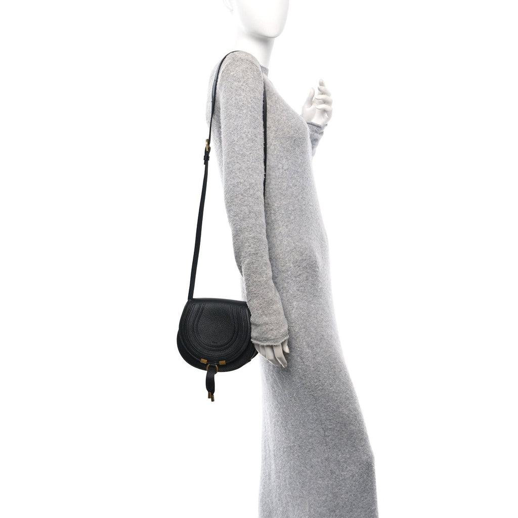 Grained Calfskin Small Marcie Saddle Bag Black