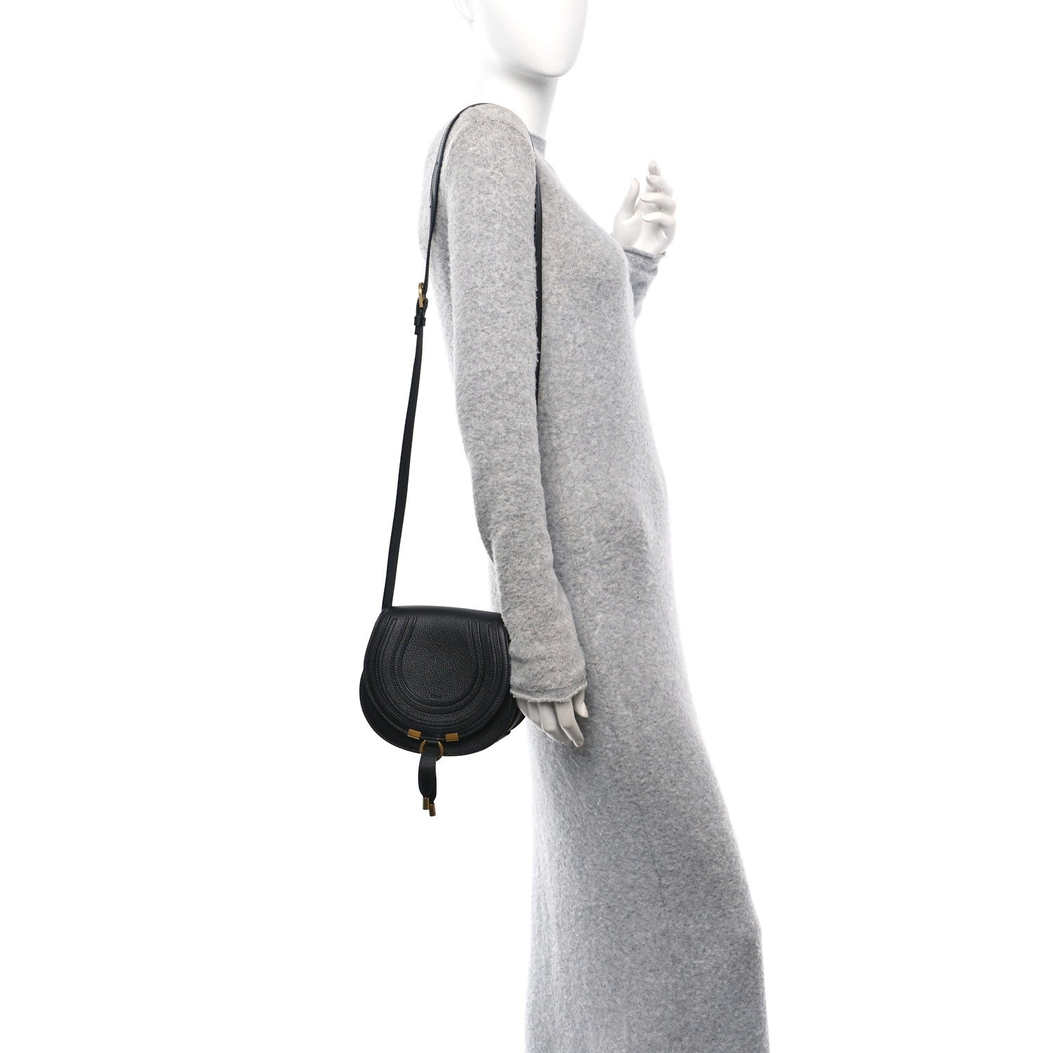 Grained Calfskin Small Marcie Saddle Bag Black