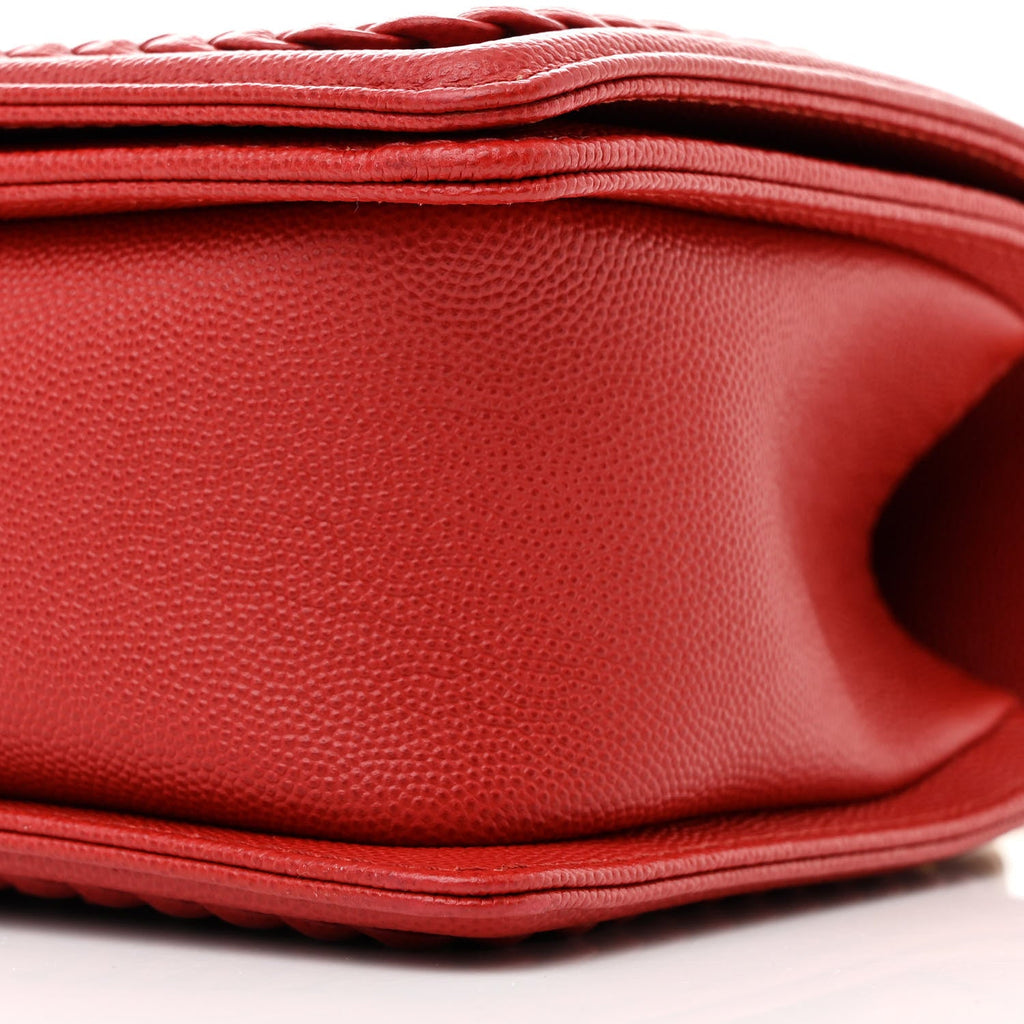 Caviar Chevron Quilted Braided Medium Boy Flap Red
