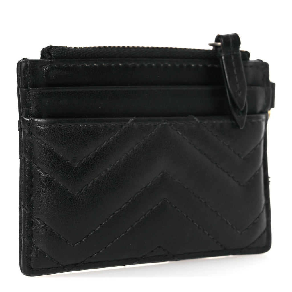 Calfskin Matelasse Chevron GG Marmont Key Case  Holder Black