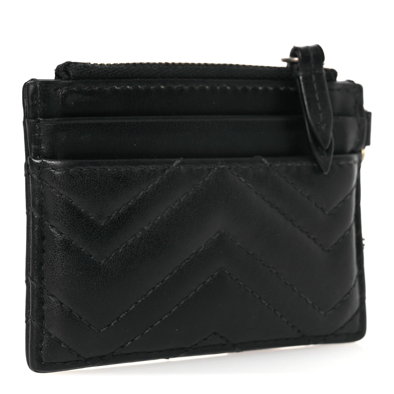 Calfskin Matelasse Chevron GG Marmont Key Case  Holder Black