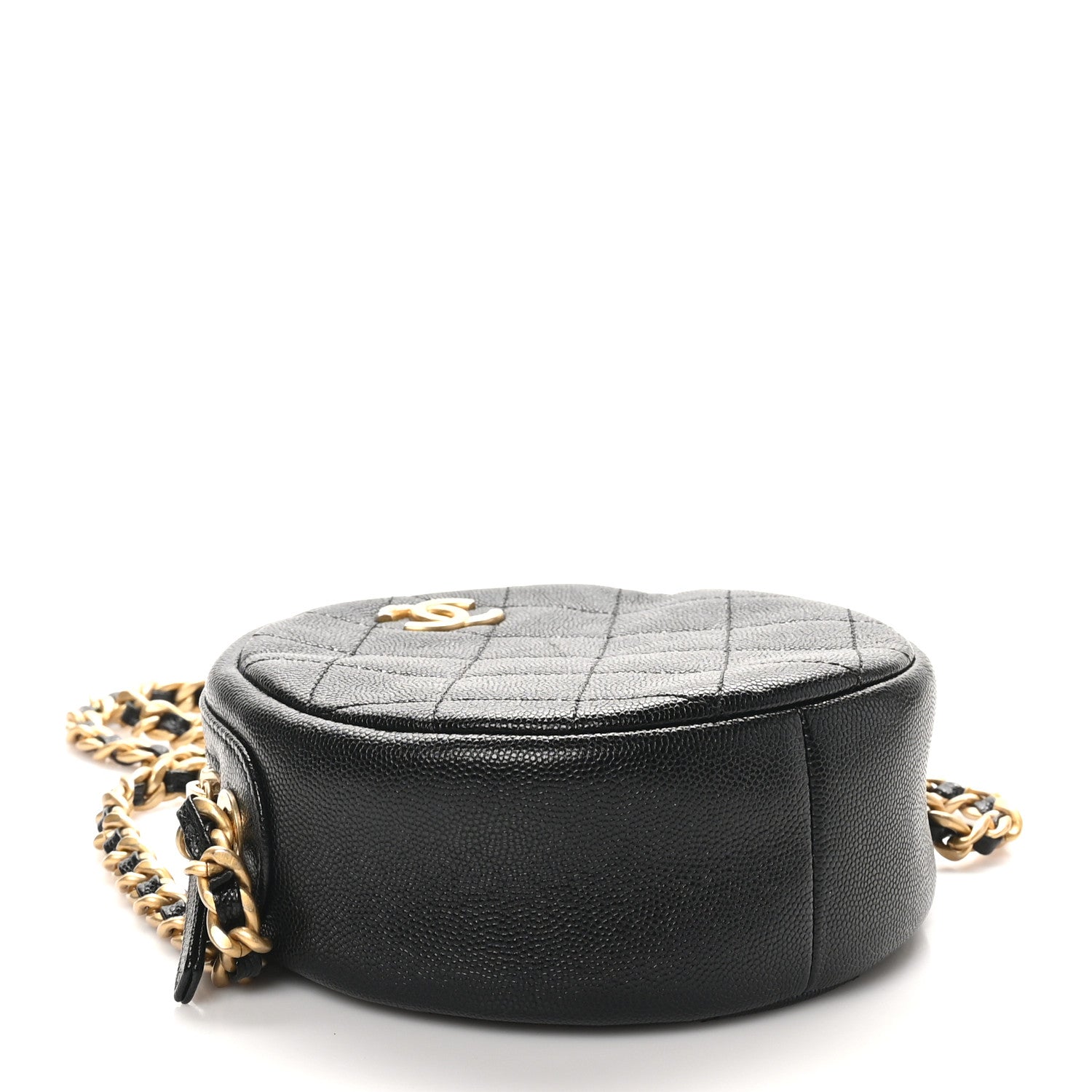 Caviar Quilted Small Round Bag With Chain Black