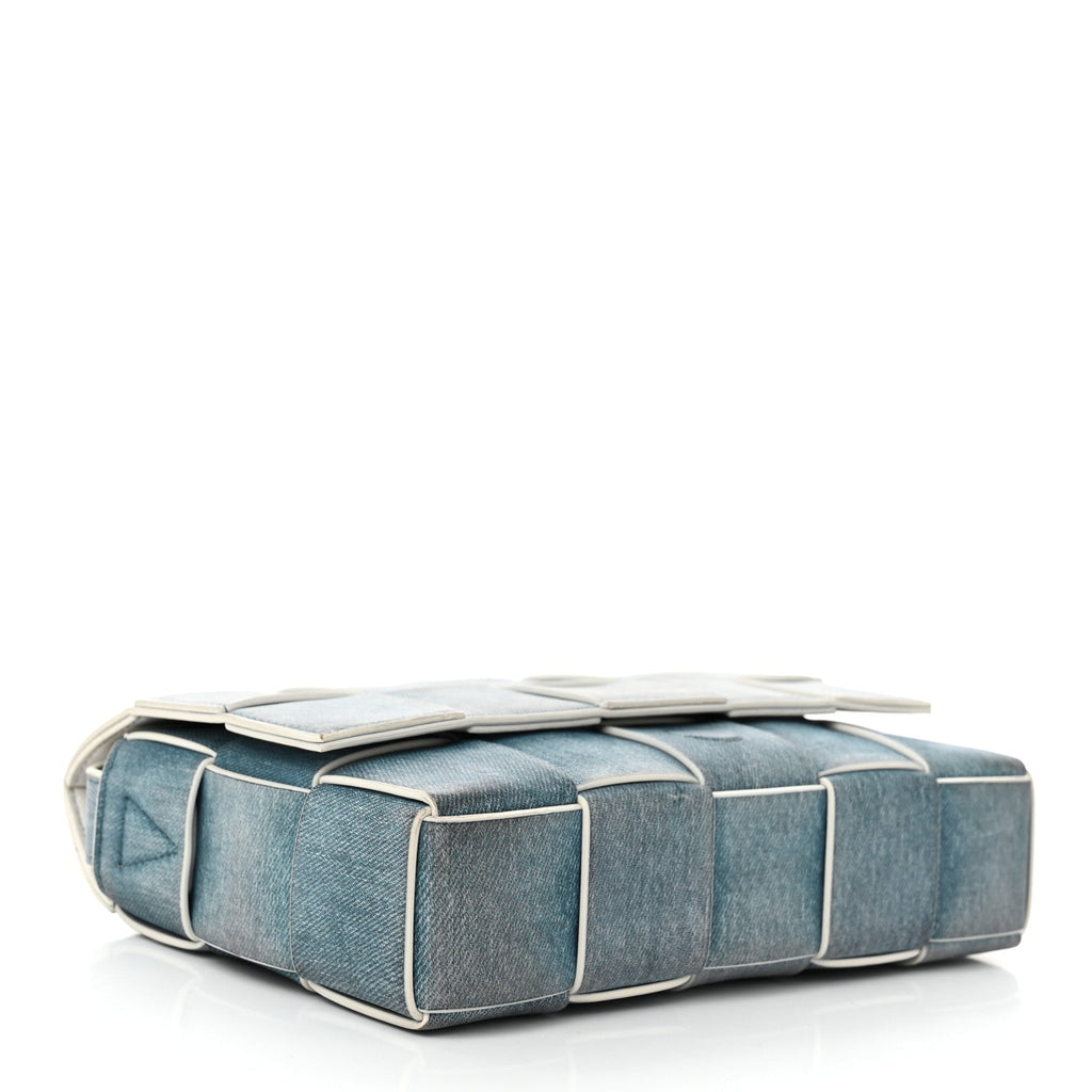 Calfskin Denim Print Maxi Intreccio Cassette Crossbody Bag Blue